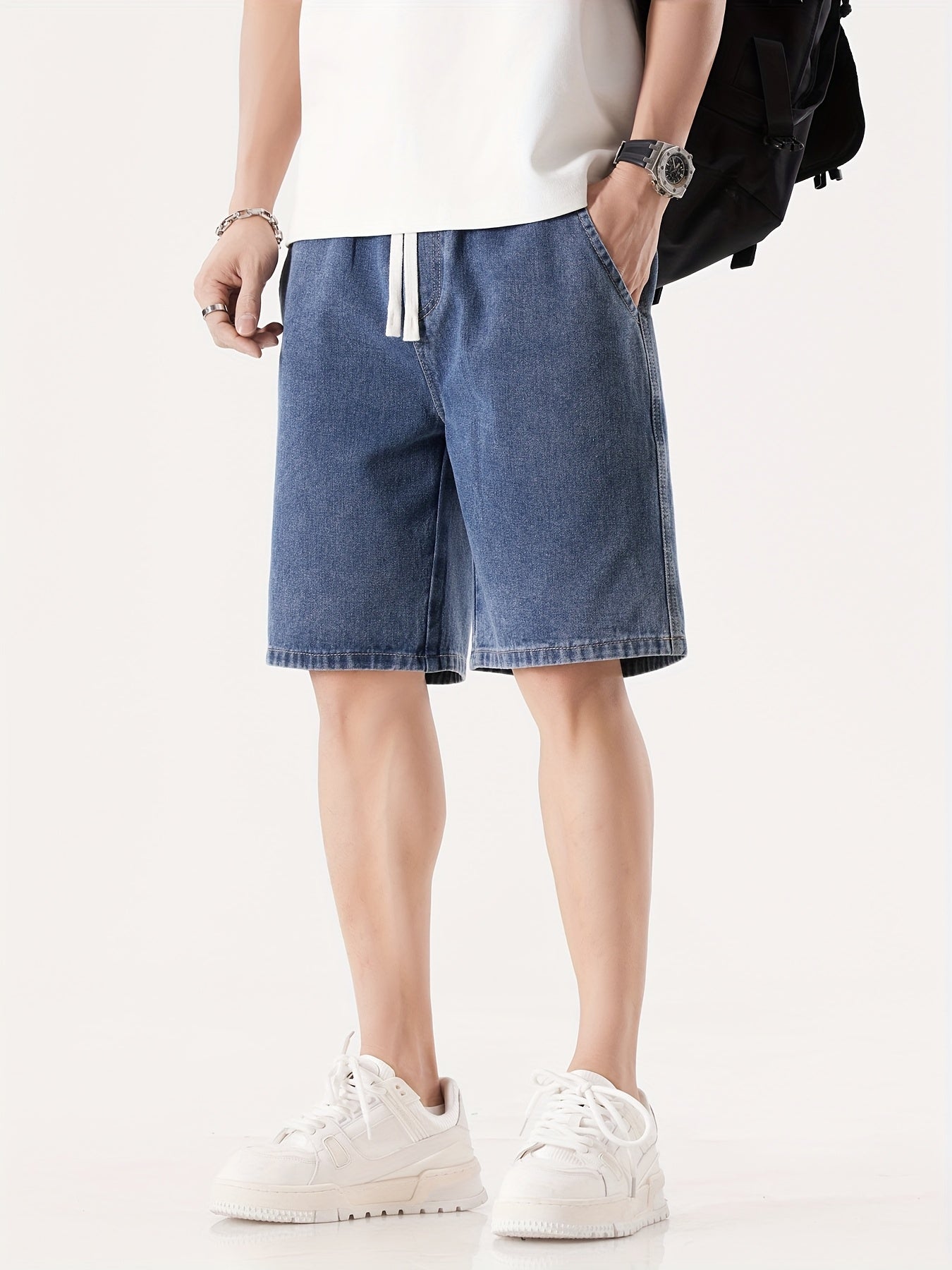 Men's Casual Loose Fit Denim Shorts with Drawstring – Relaxed, Knee-Length Shorts for Everyday and Streetwear