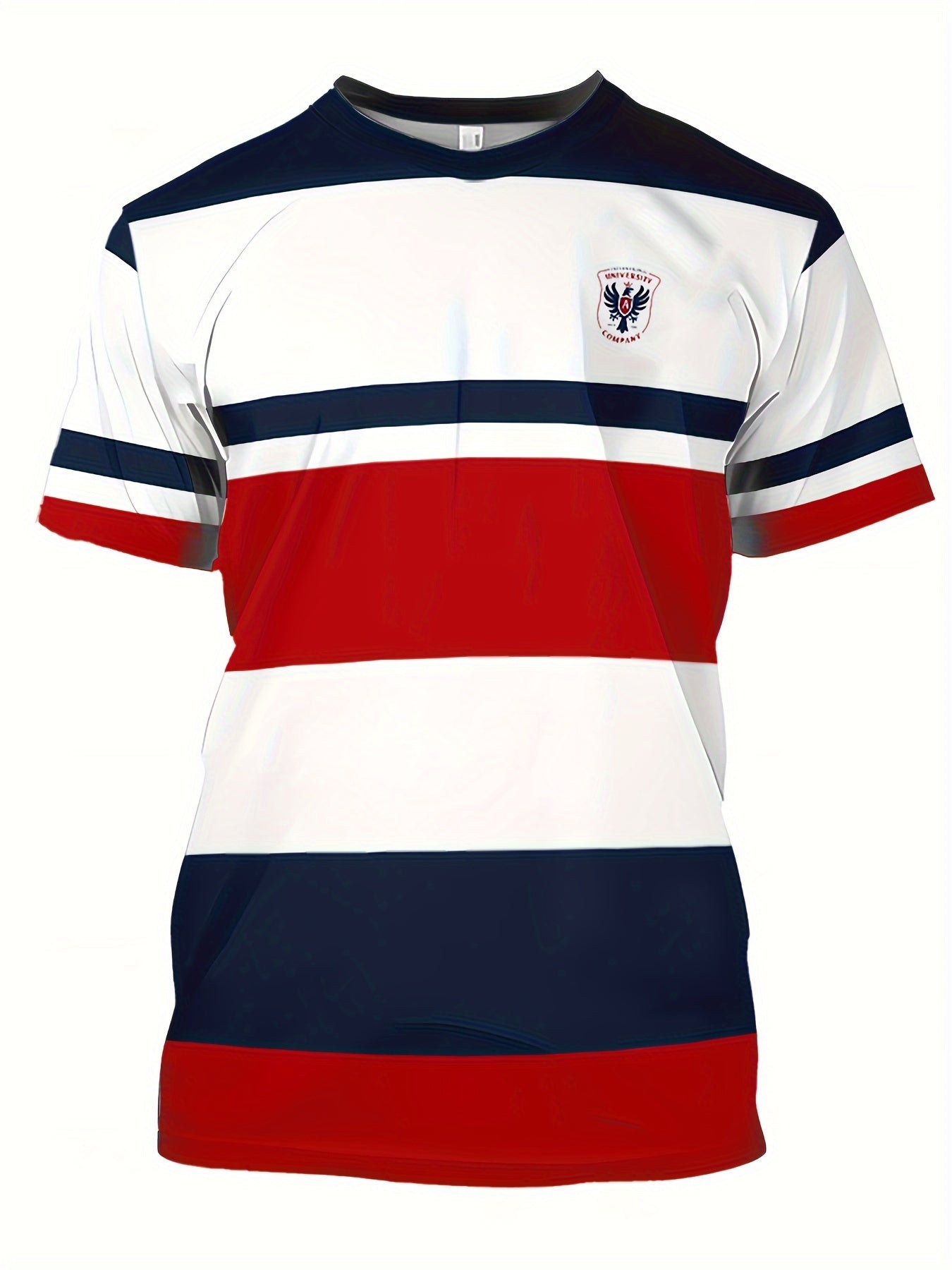 Men's Casual T-Shirt with Block Stripes and University Logo – Perfect for Everyday and Leisure