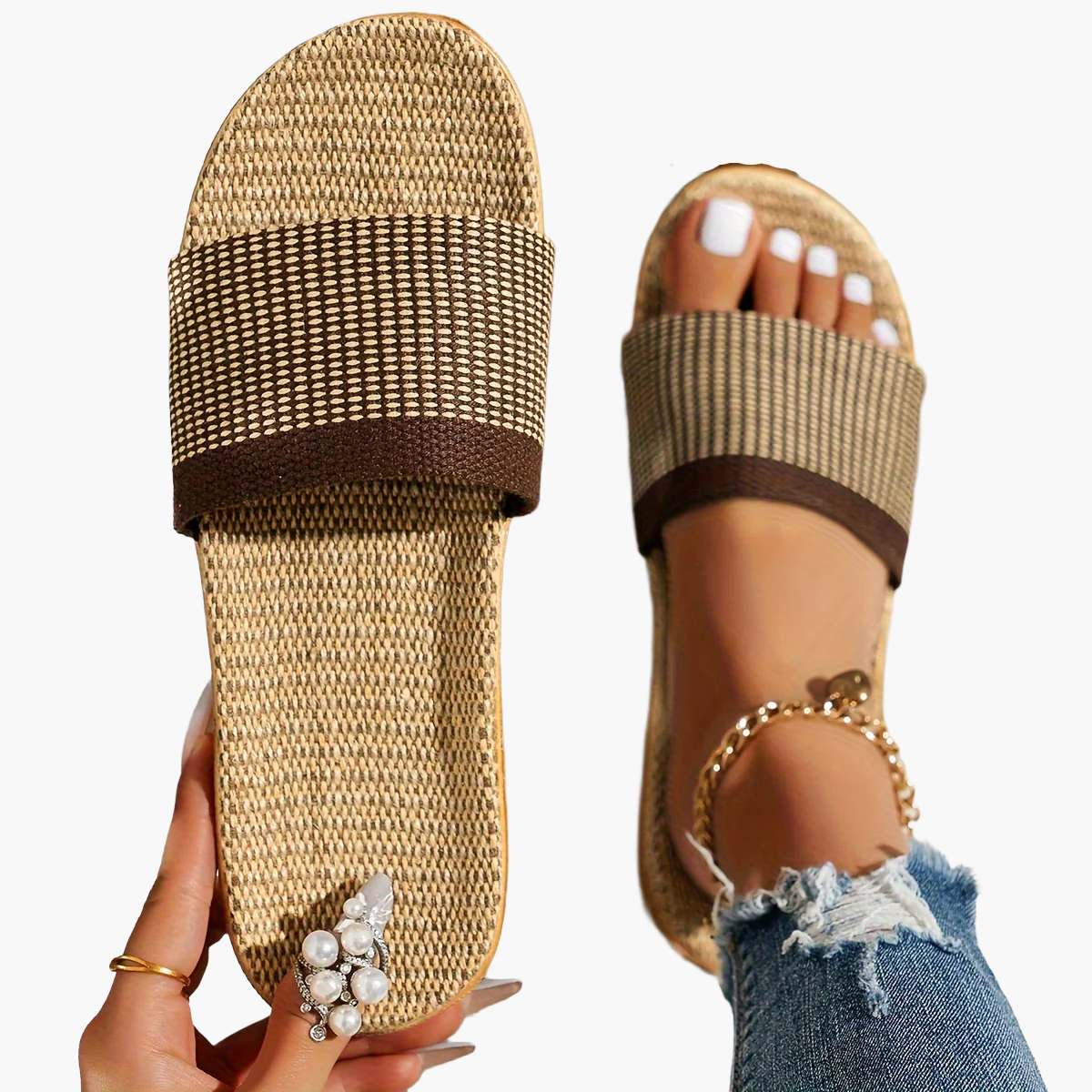Women's Comfortable Summer Sandals in Casual Style – Flat Slip-Ons, Comfortable House Slippers, Open Toes