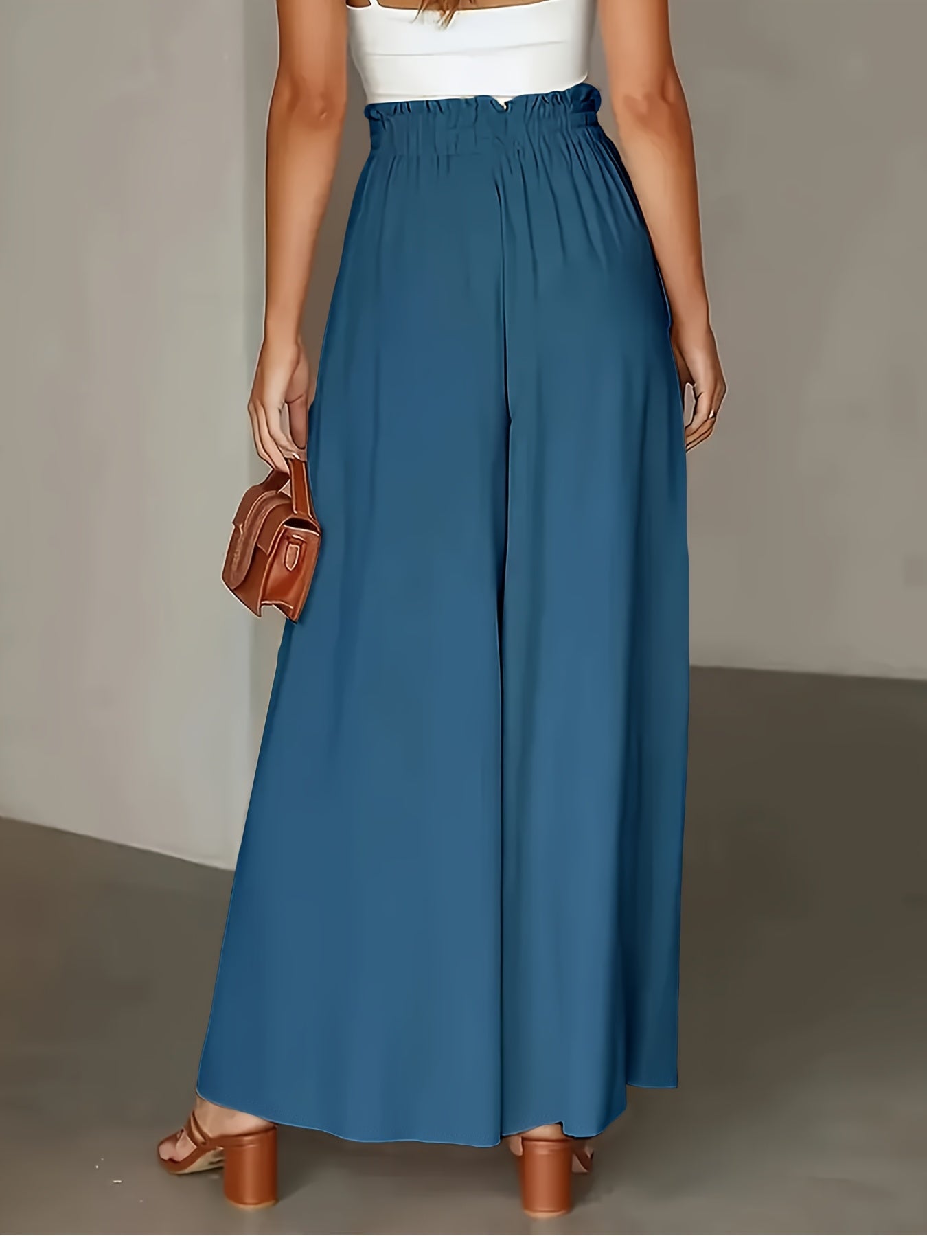 Women's Palazzo Pants with Wide Legs and Paperbag Waist – Elegant High-Waist Style for Casual and Formal Occasions