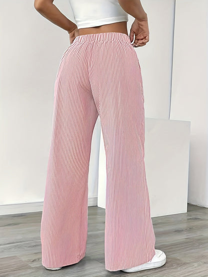 Women's Wide-Leg Casual Pants with Stripes and Drawstring – Relaxed Streetwear for Everyday and Weekend