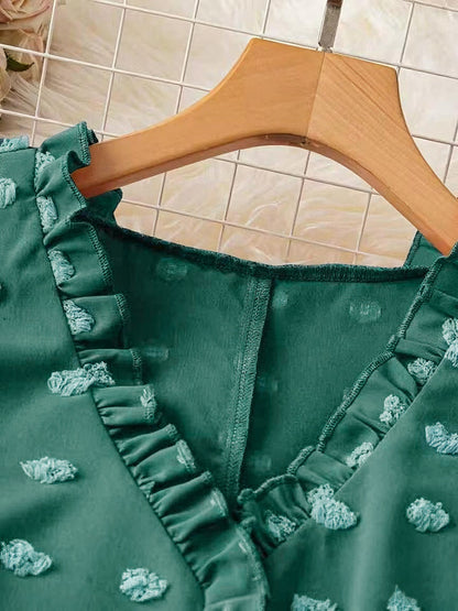 Women's Elegant Blouse with Ruffles and V-Neck – Casual & Office