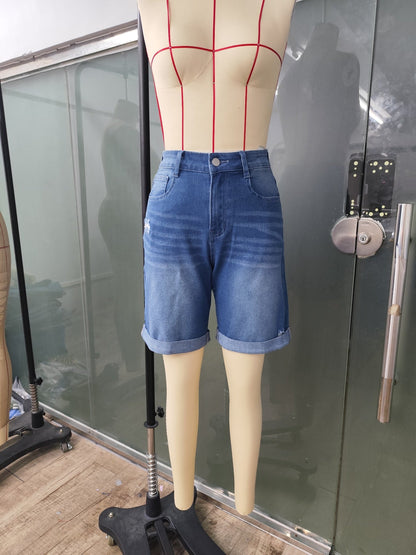 Women's High Waist Jeans Bermuda Shorts in Casual Look for Summer