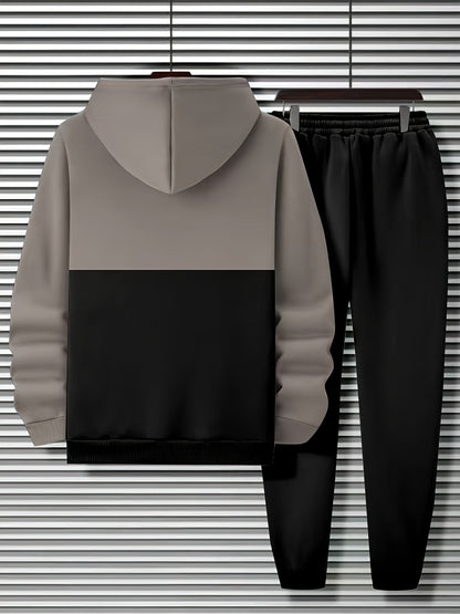 Men's two-piece tracksuit with hoodie and pants, striped color-block design