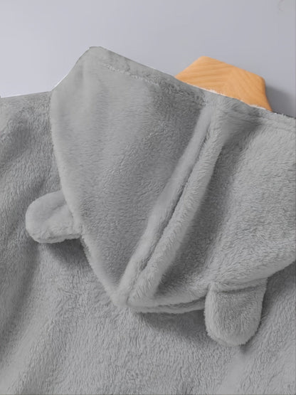 Women's plush hoodie with cat print and button placket