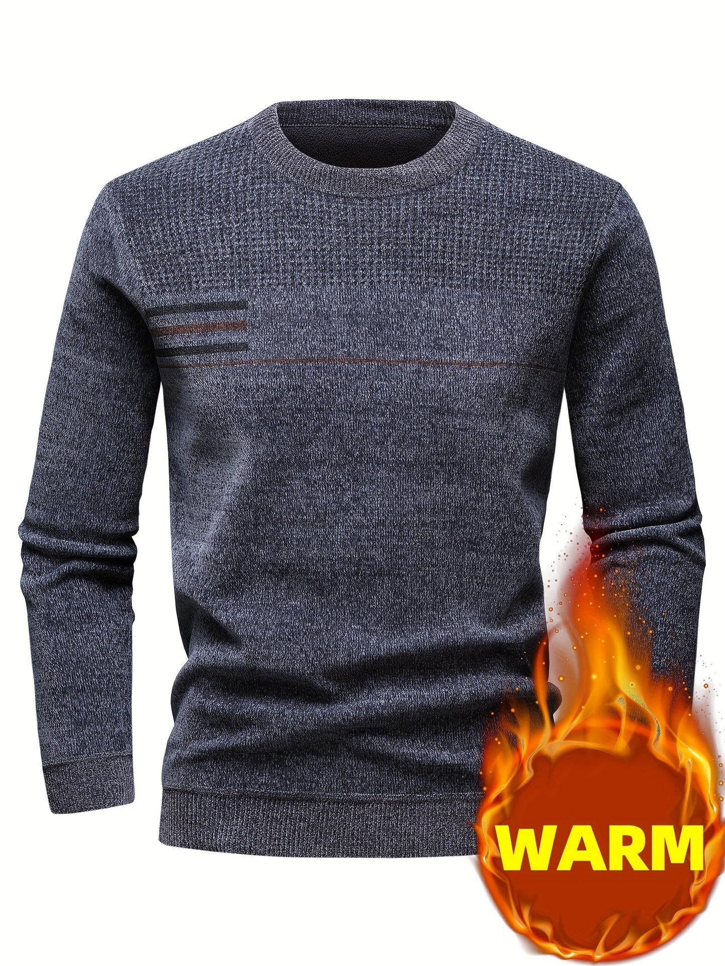 Herren Rundhalspullover Strickoptik mit Streifen und Strukturmuster