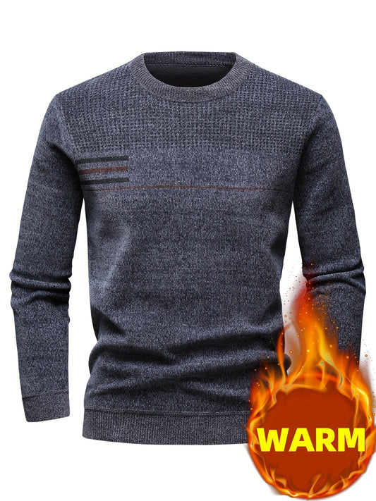 Herren Rundhalspullover Strickoptik mit Streifen und Strukturmuster