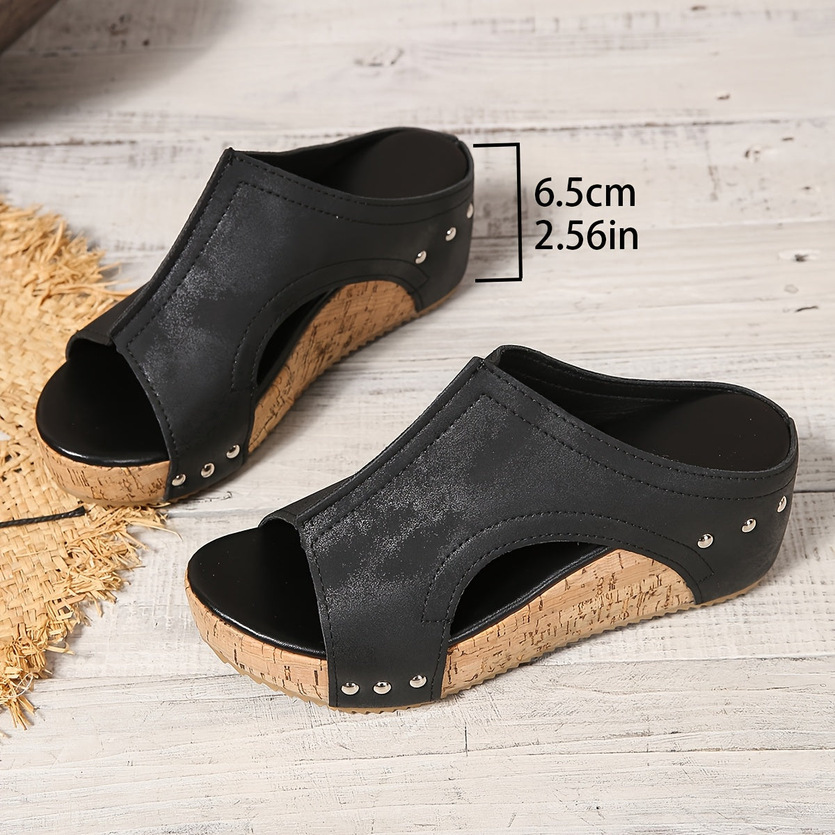 Women's Vintage Wedge Heel Mules for Summer – Comfortable Slip-on Sandals with Studs