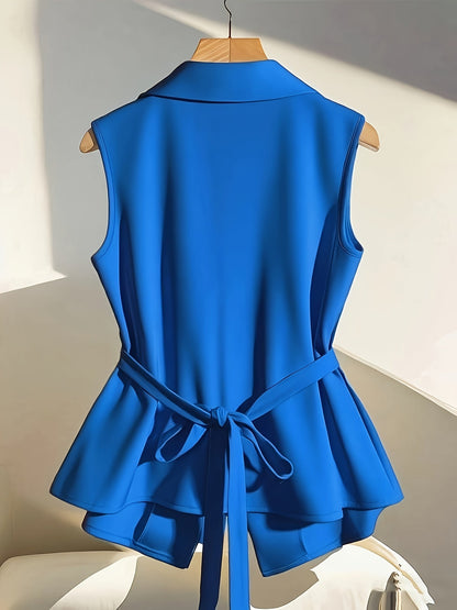Women's vest with lapel collar and waist belt – Elegant business and casual look
