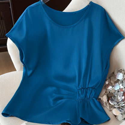 Women's blouse with ruching and round neckline – Elegant office and going-out style