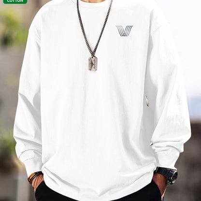 Men's long-sleeve crew-neck casual T-shirt, solid color with logo