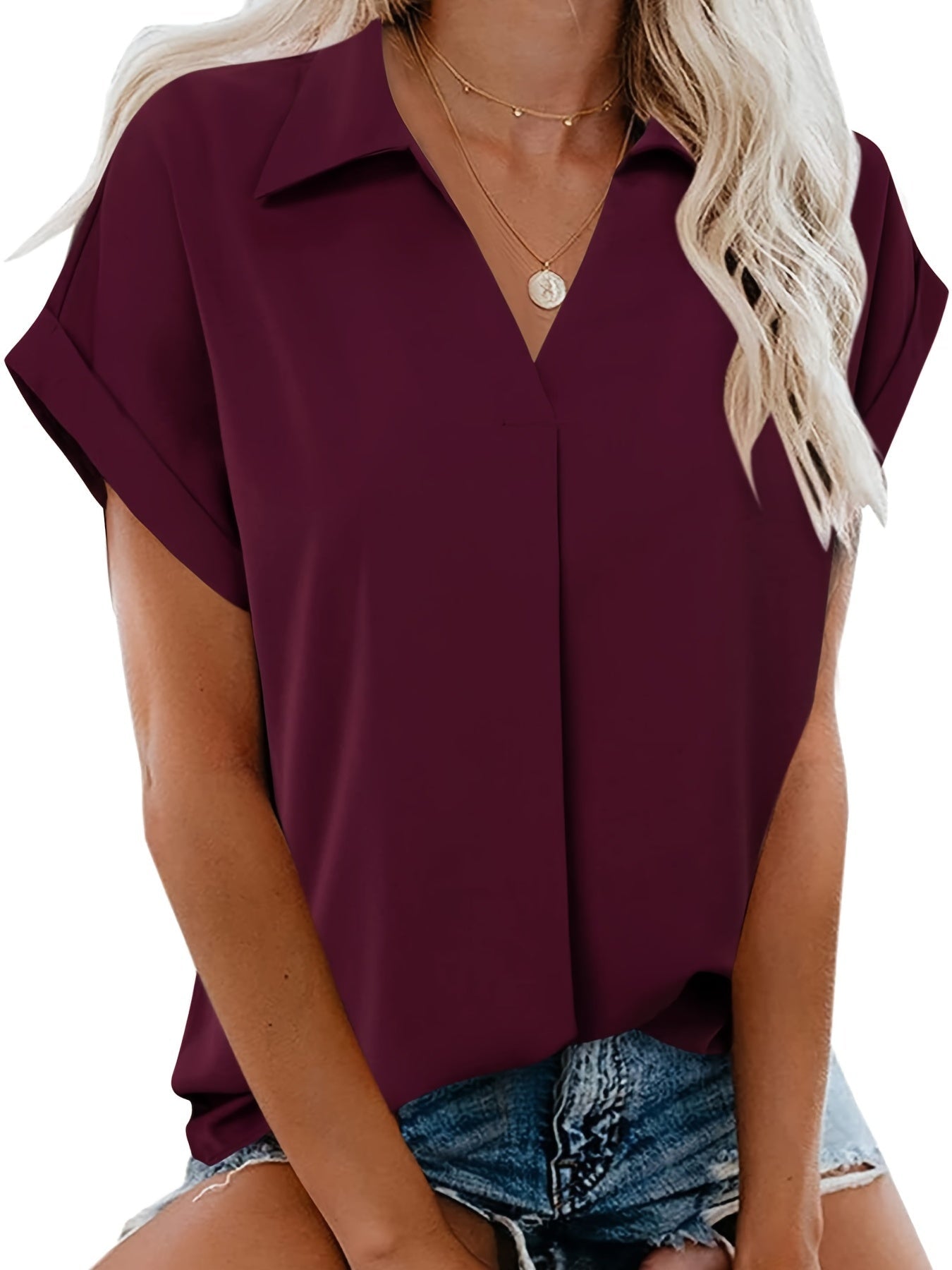 Women's Blouse Elegant Casual Short Sleeve V-Neck Summer Top