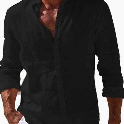 Men's Casual Shirt with Button Placket – Stylish Long-Sleeve Shirt for Beach and Everyday Wear