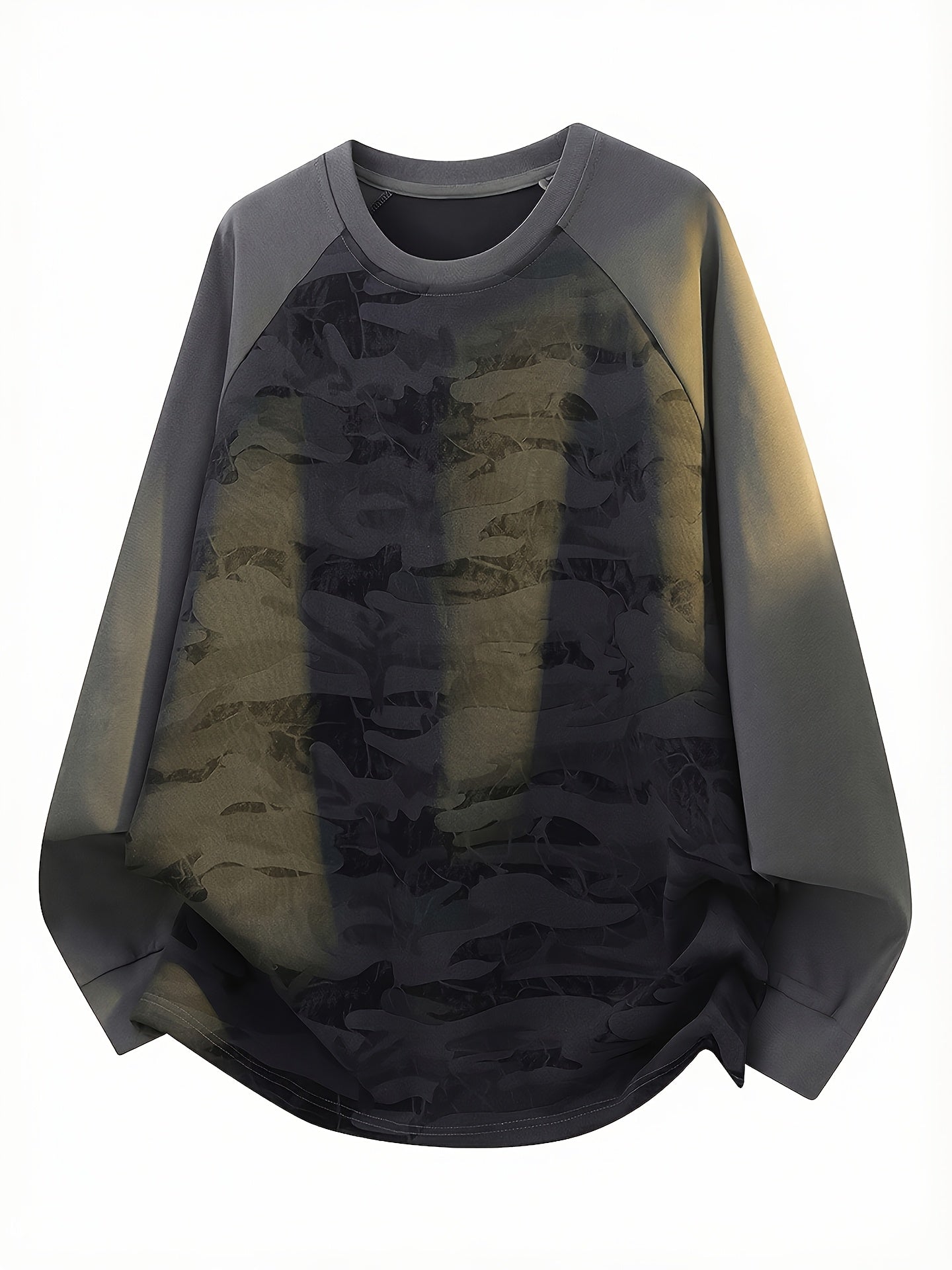 Unisex long-sleeve shirt, camouflage, raglan sleeves, crew neck, casual