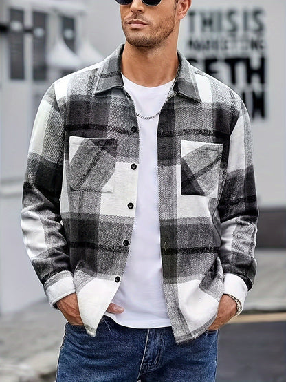 Men's Plaid Shirt Jacket, Long Sleeve, with Chest Pockets, Casual Shacket