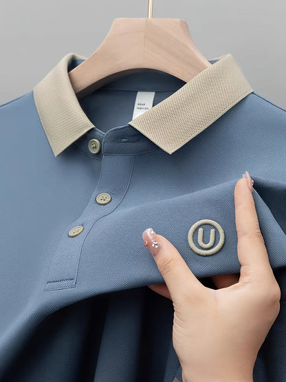 Men's Polo Shirt with Contrast Collar and Embroidery – Fashionable Casual Look