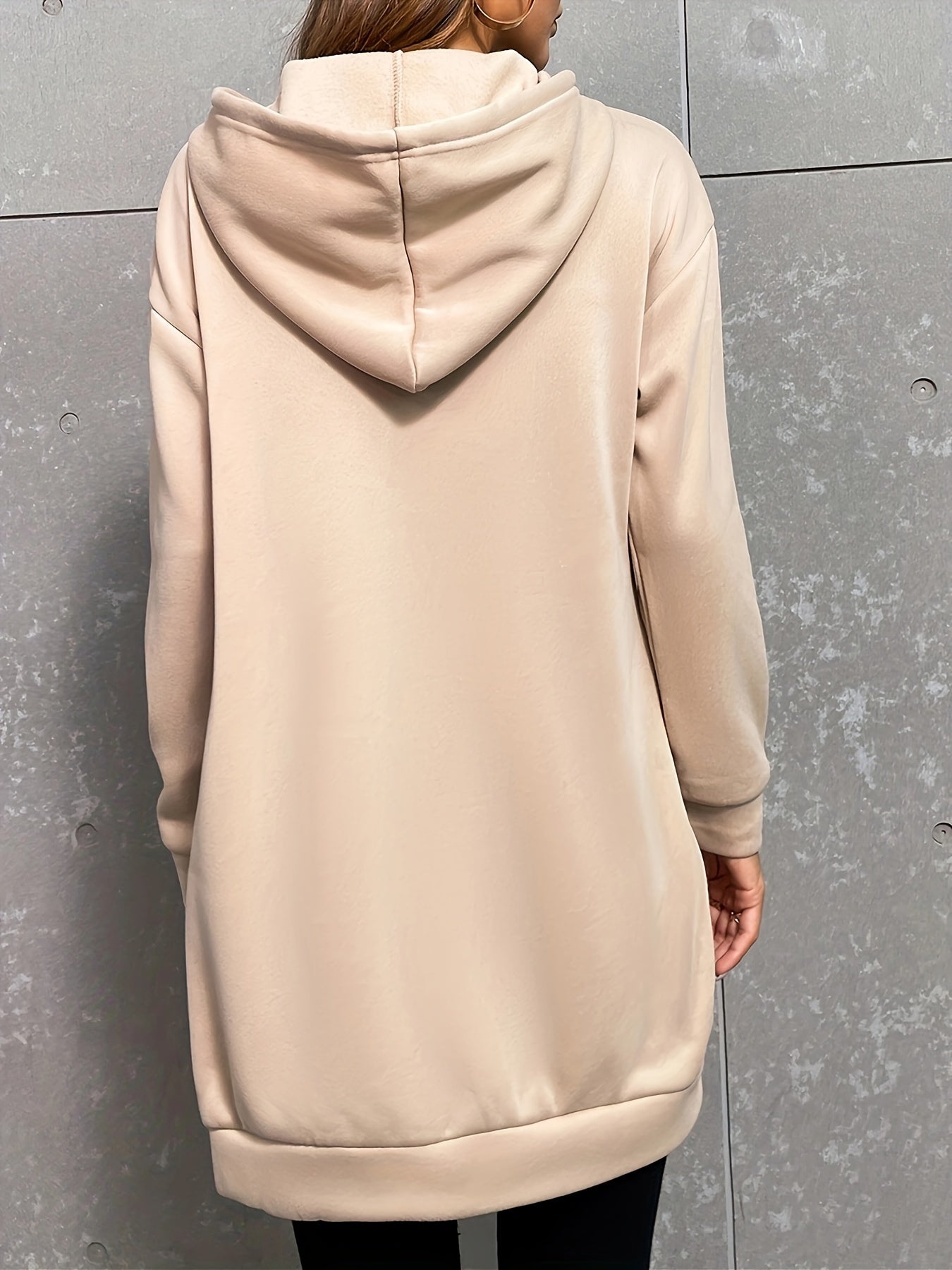 Damen Langarm Hoodie-Kleid mit Kapuze und Kängurutasche