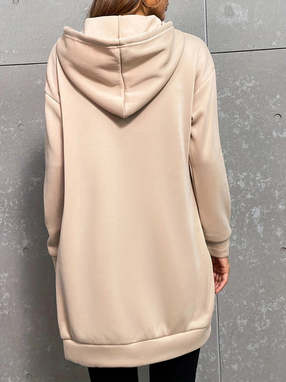 Damen Langarm Hoodie-Kleid mit Kapuze und Kängurutasche
