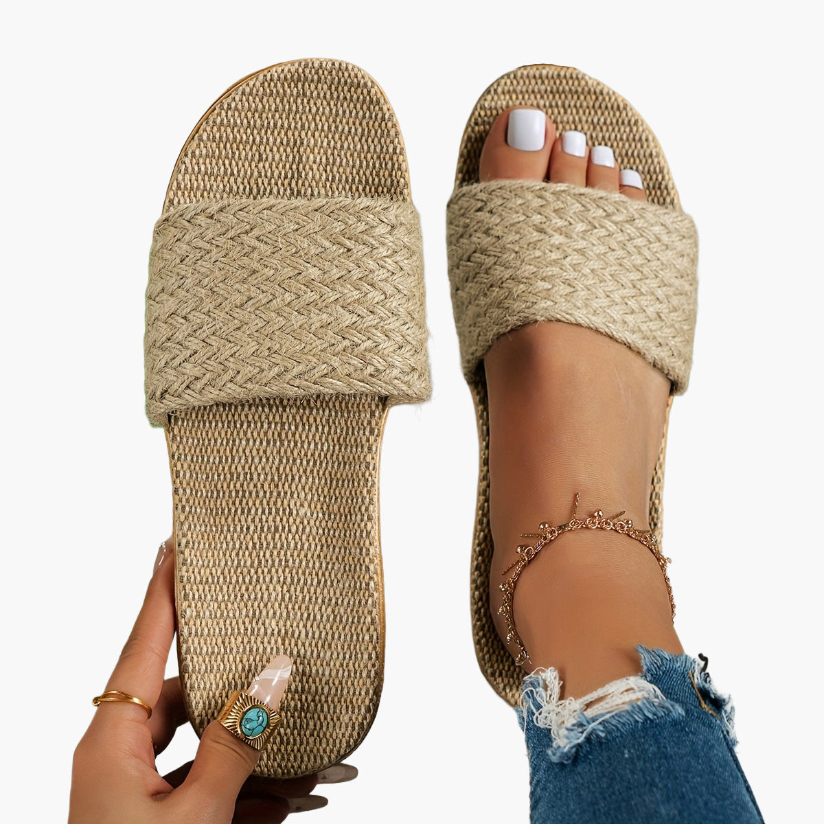 Women's Comfortable Summer Sandals in Casual Style – Flat Slip-Ons, Comfortable House Slippers, Open Toes