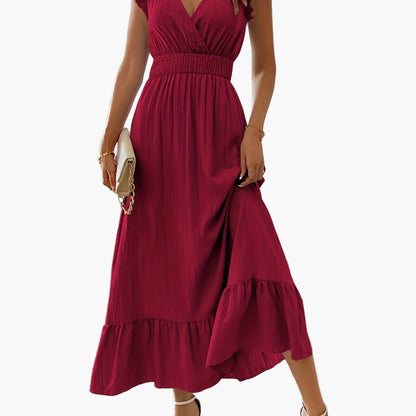 Women's Elegant Maxi Dress with Ruffle Sleeves and Flattering Waist – Perfect for Summer & Vacation