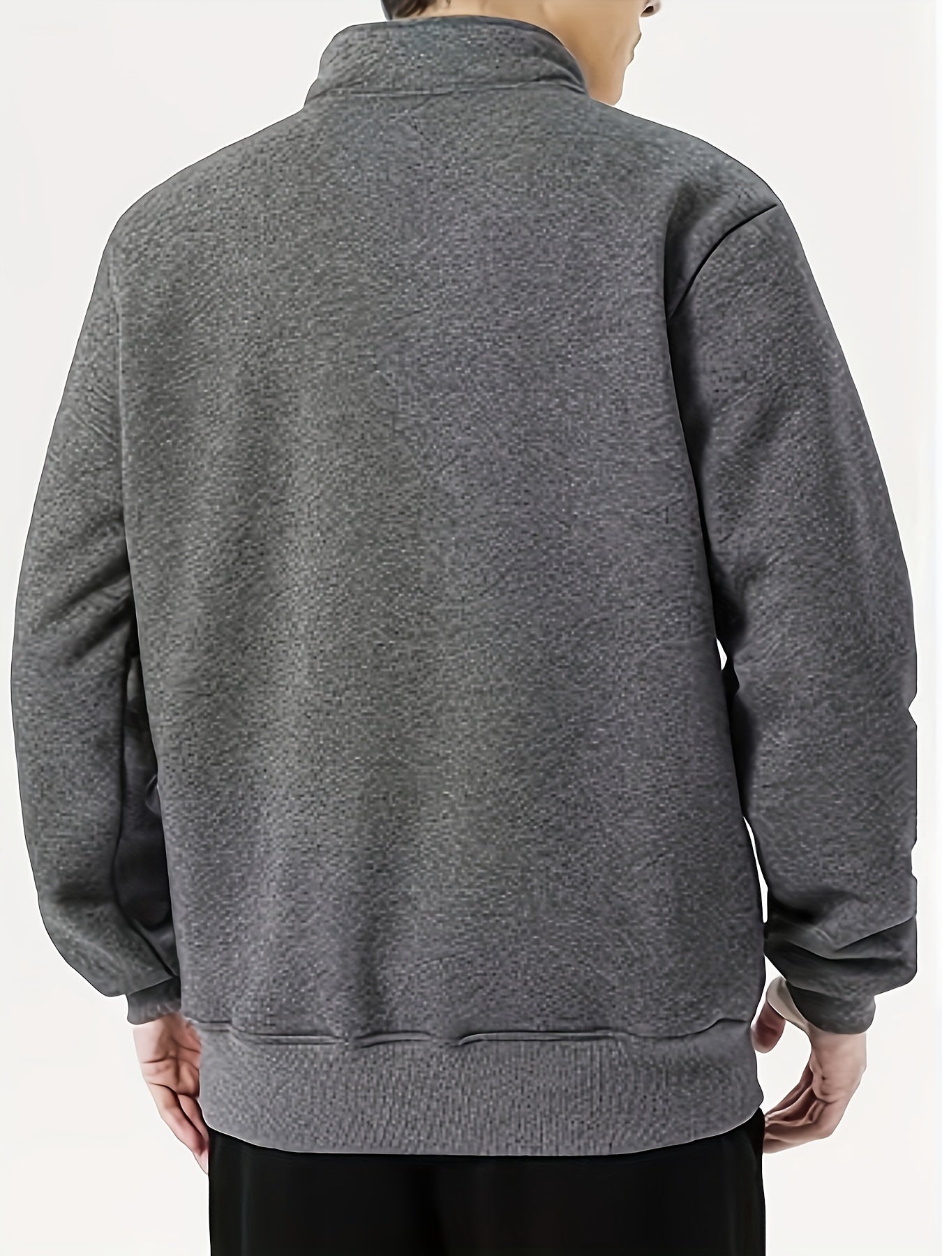 Herren Halb-Reißverschluss Pullover Stehkragen Grau mit Teddyfutter