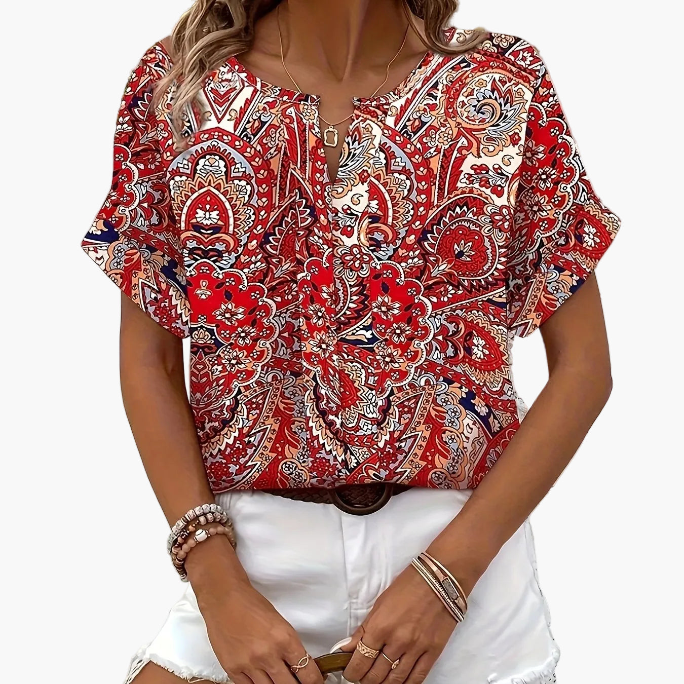 Women's Elegant Summer Blouse with Modern Print for Leisure and Everyday Wear
