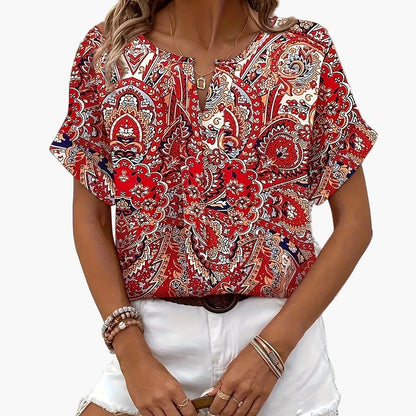 Women's Elegant Summer Blouse with Modern Print for Leisure and Everyday Wear