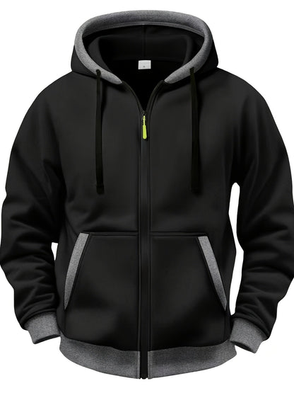 Unisex Kapuzenjacke mit Reißverschluss, kontrastfarbener Kapuze und Taschen, Rosa