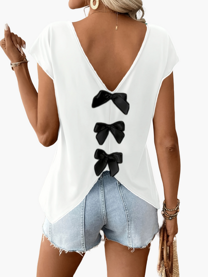 Women's Shirt with Back Cutout and Bows – Fashionable Casual Top for Spring & Summer