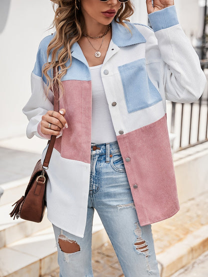 Cordhemdjacke im Colorblocking-Design Langarm Oversized