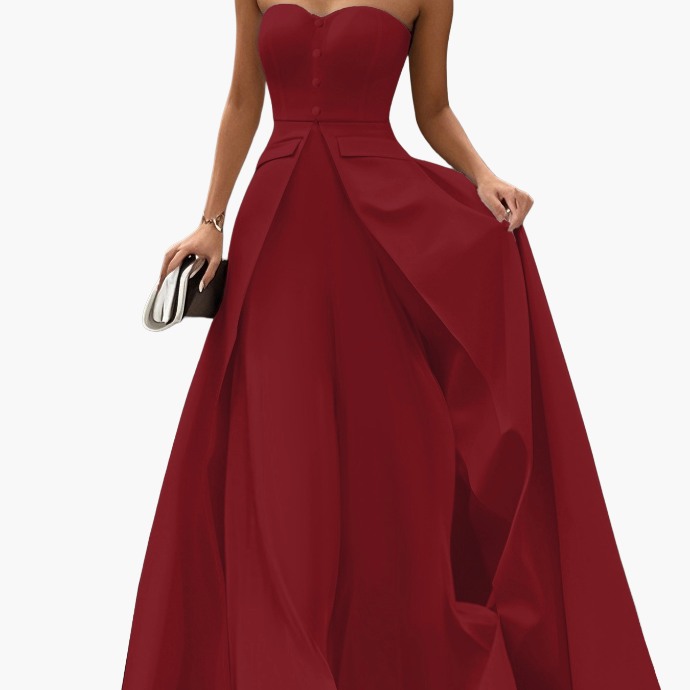 Women's Elegant Evening Dress with Bandeau Top and Button Placket – Perfect for Festive Occasions
