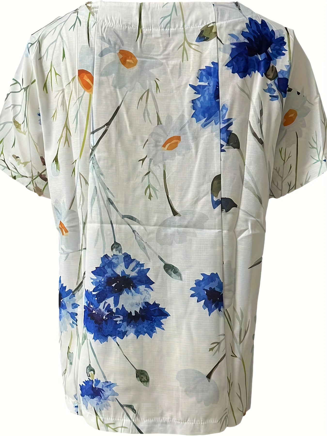 Women's Vintage Blouse with Floral Pattern and Button Placket – Summer Casual Shirt