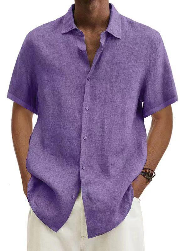 Men's Casual Short-Sleeve Shirt – Modern Japanese Style, V-Neck, Solid Color, Ideal for Everyday & Vacation