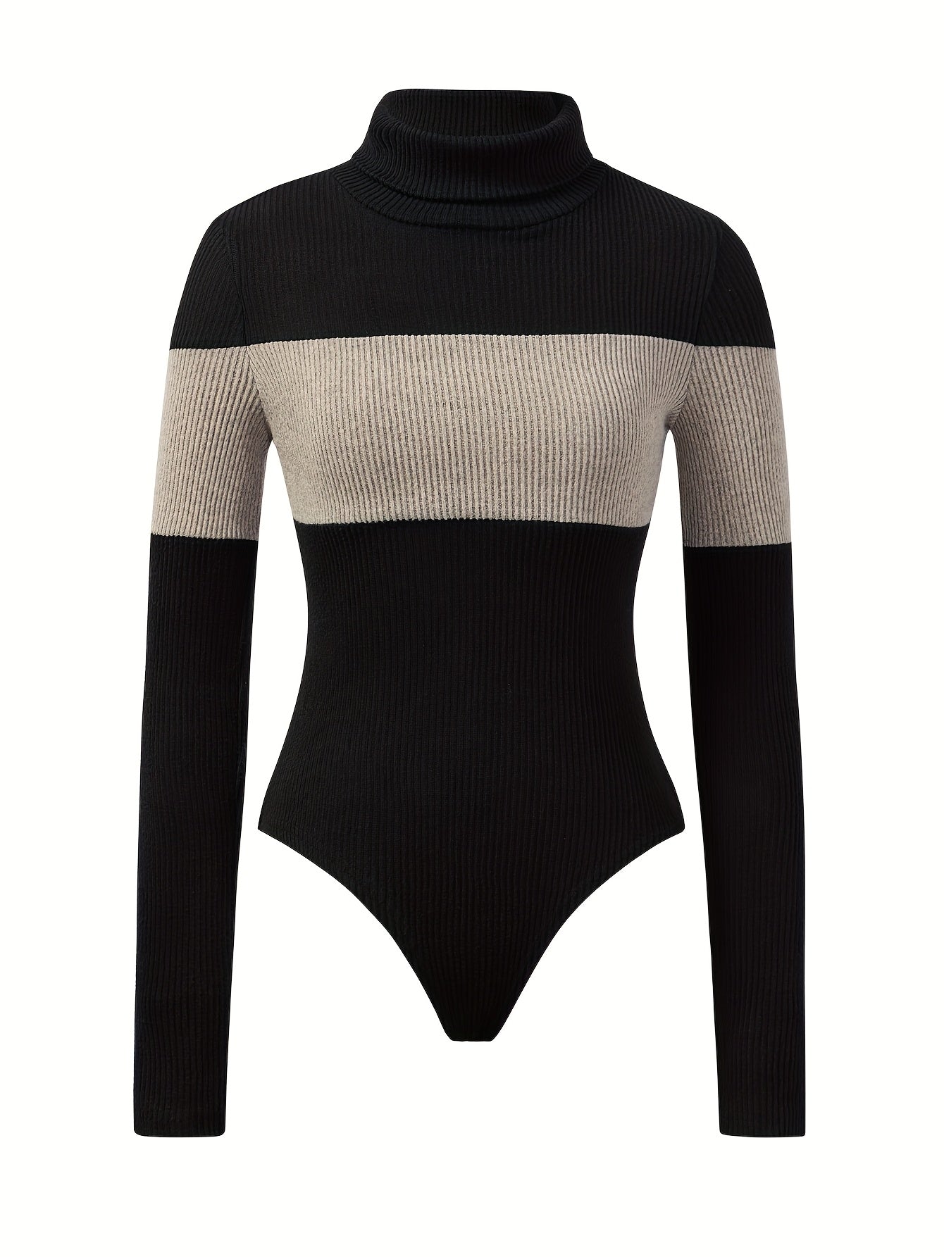 Damen Rollkragen Langarm Body Gerippt