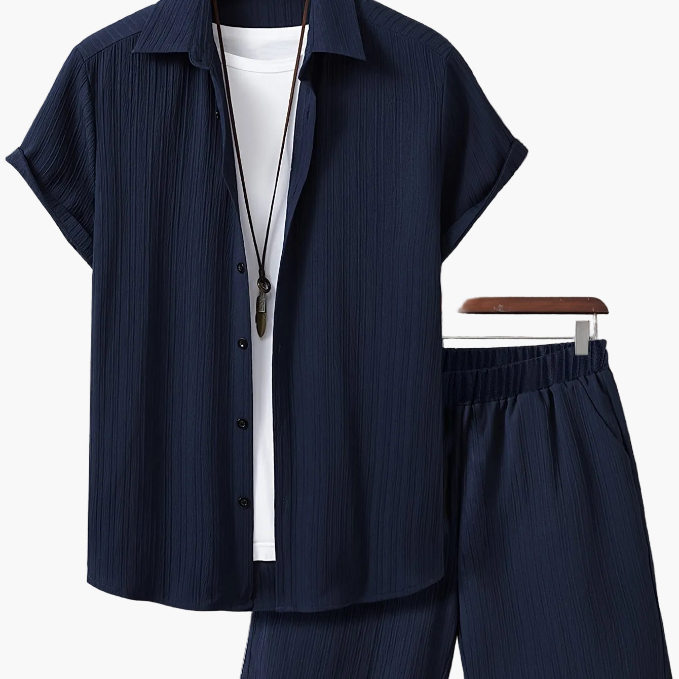 Men's Summer Casual Set with Short-Sleeve Shirt and Shorts – Ideal for Everyday and Vacation