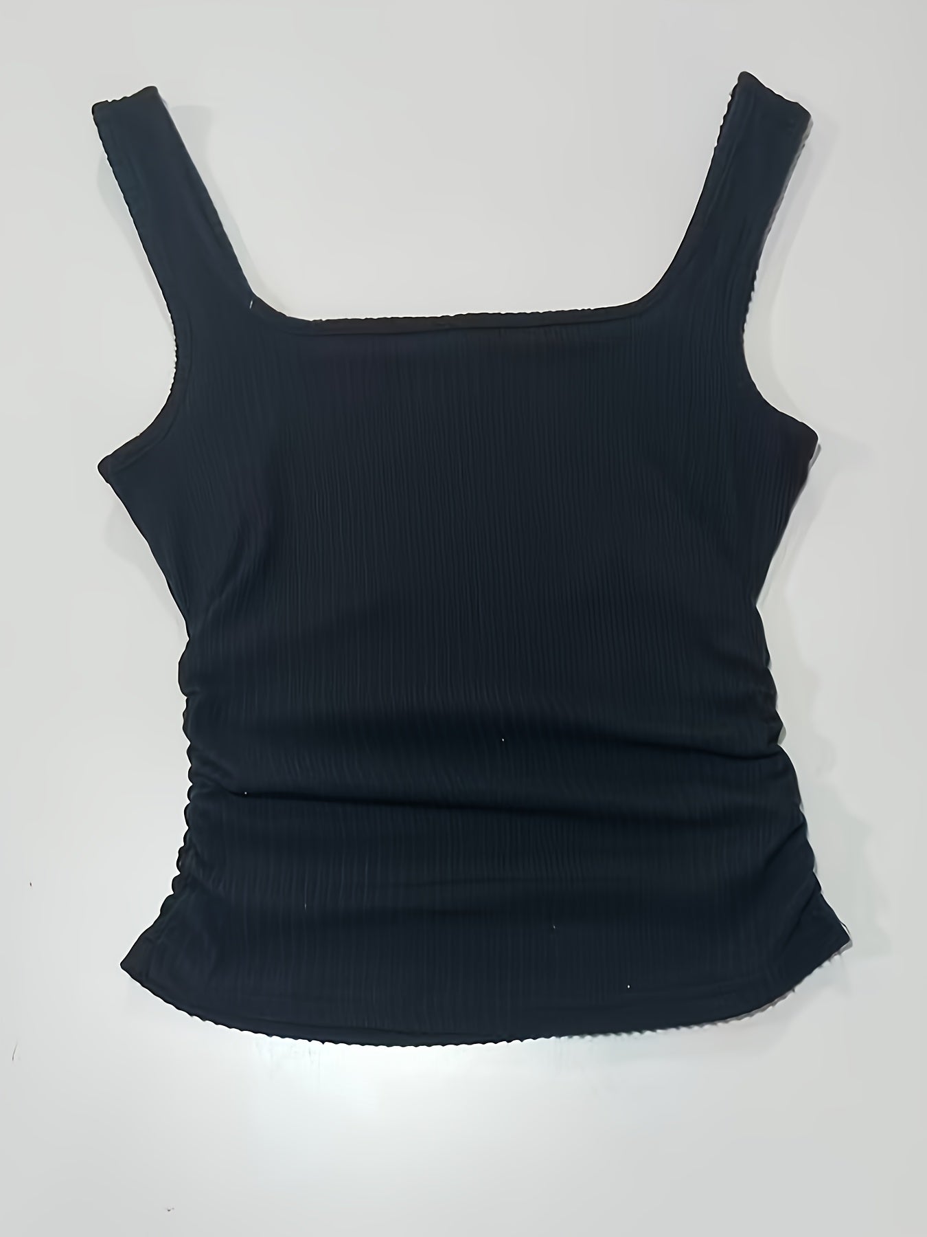 Women's ribbed knit tank top with wide straps and square neck – fashionable basic look for everyday and leisure