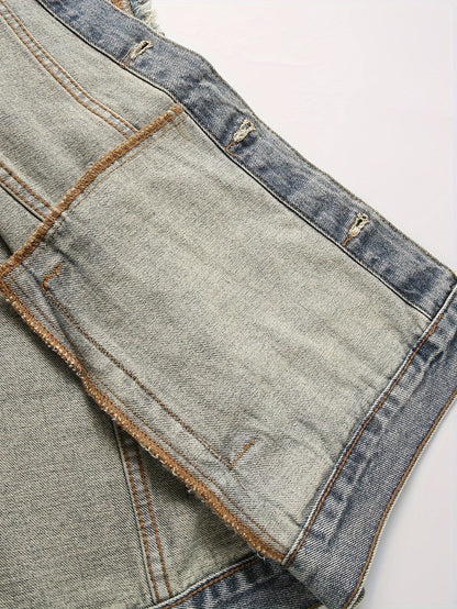 Jeansweste ärmellos für Herren, abgenutzt, mit Knopfverschluss, Blau