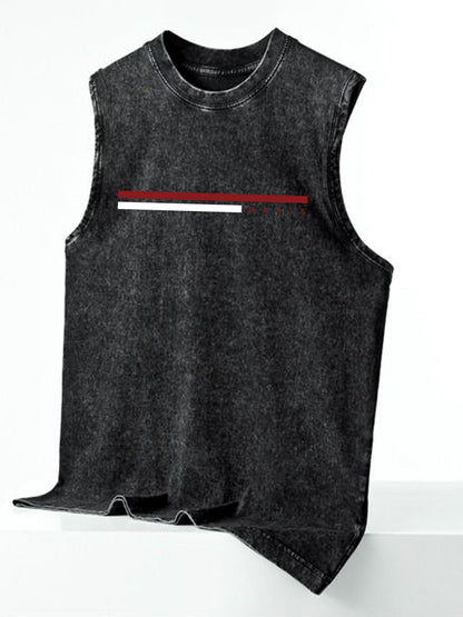 Men's streetwear sleeveless tank top with vertical graphic print – urban casual shirt