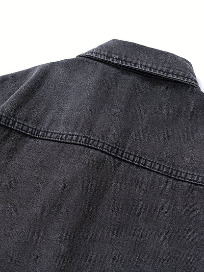 Dark gray denim shirt jacket with chest pockets