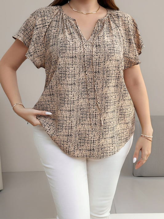 Women's Casual Blouse with V-Neck and Modern Print – Summer Leisure Top