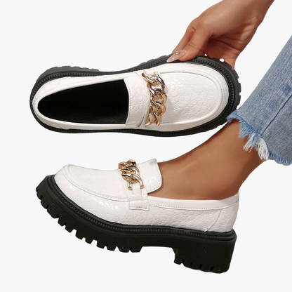 Damen Chunky Chain Loafer Slip-Ons – Modische Alltagsschuhe mit Plateau und Kettendetail