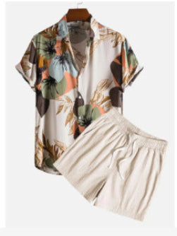 Men's Summer Casual Two-Piece with Abstract Print – Fashionable Short-Sleeve Shirt & Shorts Set for Vacation and Everyday Wear