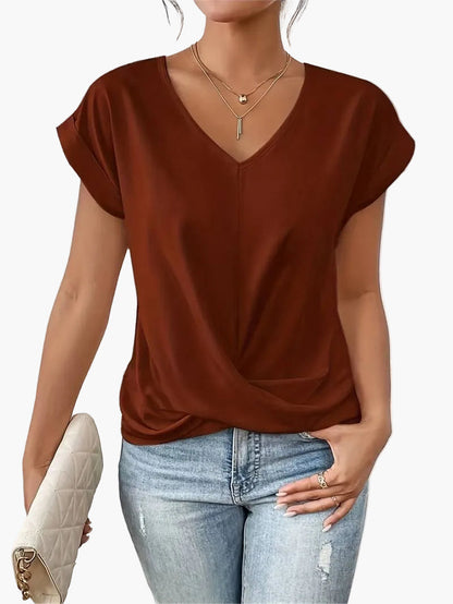 Women's V-neck Short-sleeve Blouse – Fashionable, Casual, Versatile for Everyday and Office