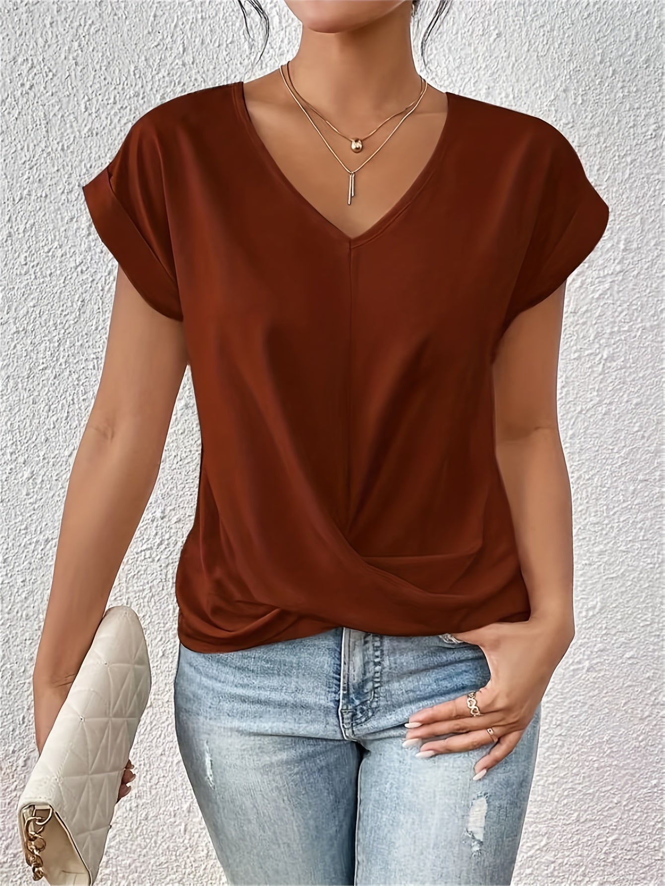 Women's Elegant Wrap Blouse with V-Neck for Everyday and Office