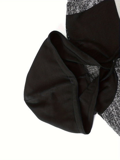 Herren Patchwork Hoodie mit Karomuster und Kapuze