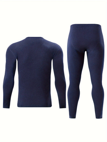 Men's thermal underwear set, long-sleeve shirt & leggings, warm two-piece outfit