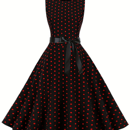 Women's Vintage Polka Dot Fit & Flare Dress for Festive Occasions and Everyday Wear