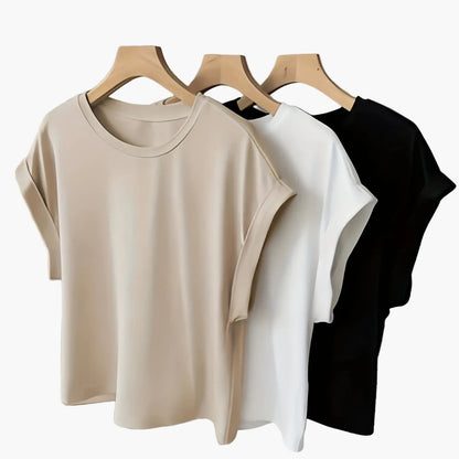 Women's Basic T-Shirt with Turn-Up Sleeves – Stylish Everyday Essential for Leisure and Office