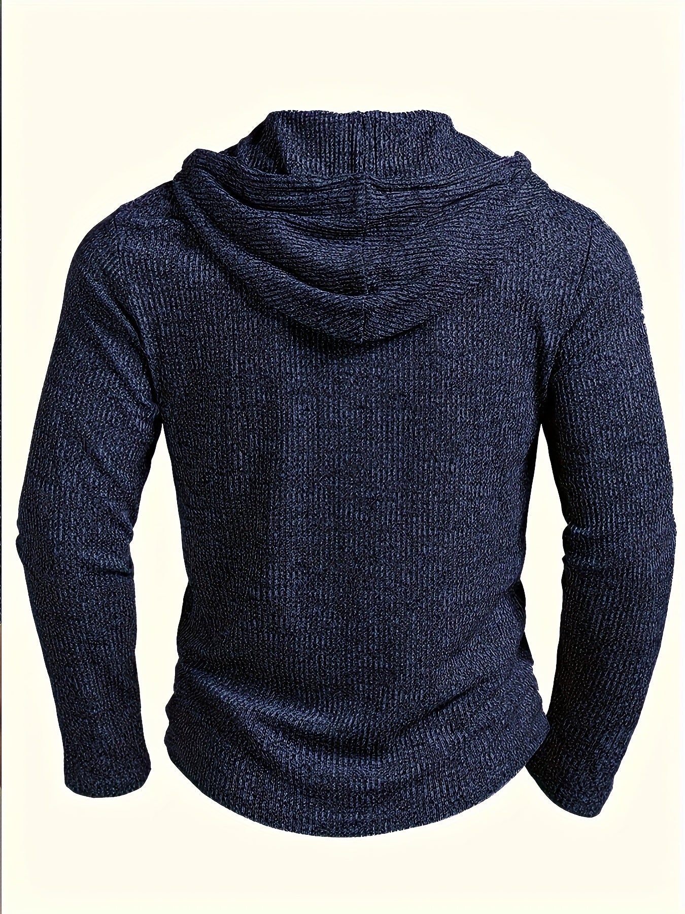 Herren Strickpullover Hoodie Dunkelblau Gerippt mit Knopfleiste
