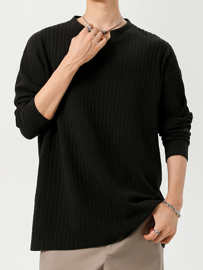 Men's long-sleeve shirt, Henley neckline, textured, light beige